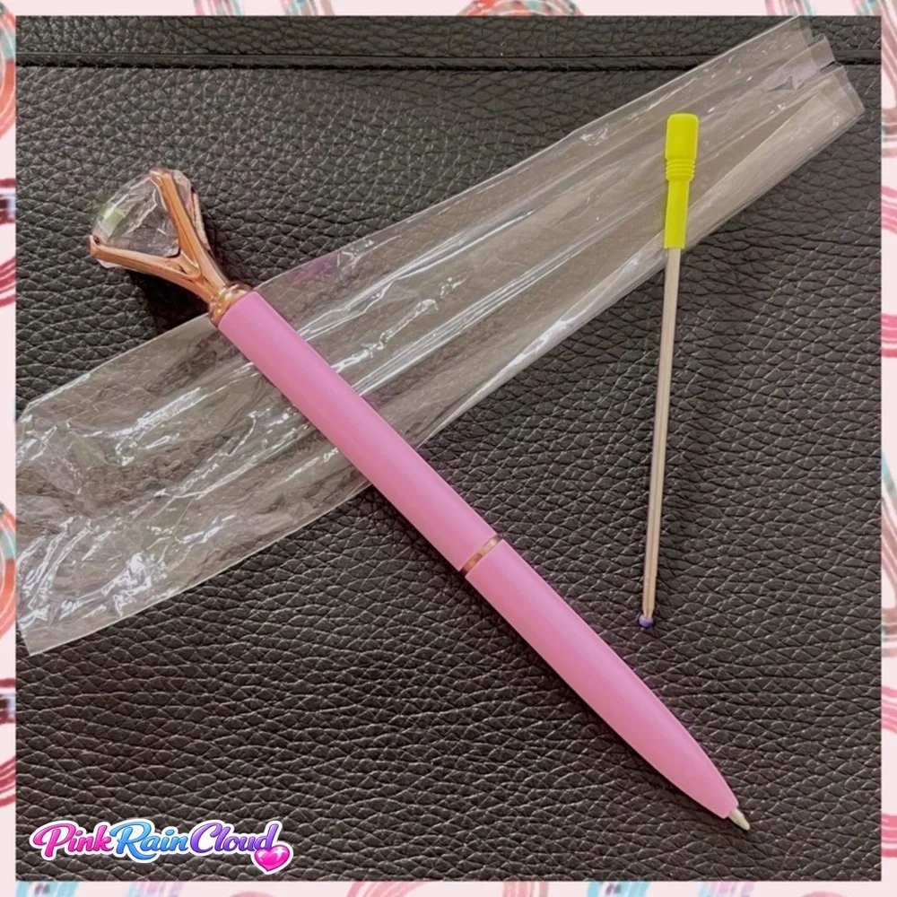 Diamond Top Pink & Gold METAL Ballpoint Pen With Black Ink Refill PinkRainCloud